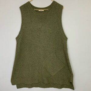 Oddy 1XL/2XL Olive Green Pocket Tunic Length Knit Sleeveless Sweater Lagenlook